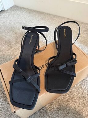 Reformation Black Square-Toe Strappy Sandals